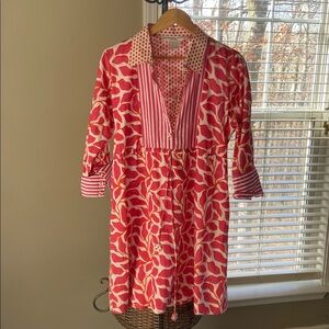 Gretchen Scott Dress Pink stripes leafs Patterned size L